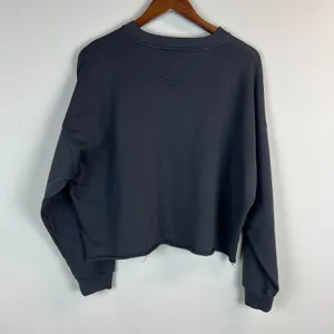 American Eagle Cropped Sweatshirt Women XL Charcoal Black Roll Hem Crop Crewneck thumbnail 11