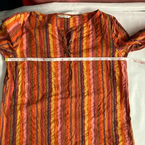 Size 8 Liz Claiborne Striped Popover Long Sleeve Top 70's Boho‎ Style thumbnail 8