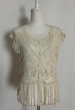 Vintage Lace Sheer Top Breeze Ever Sz Med Cover Up Tropical Beachy Vacay Festive thumbnail 1