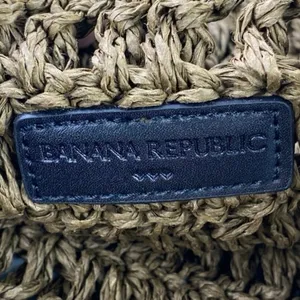 Banana Republic Paper Straw Shopper Tan Black Strap Vegan Beach Tote Bag OS thumbnail 5