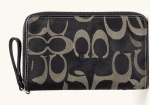 Coach Black Signature C Jacquard Zip Around Wallet Wristlet Leather‎ Trim thumbnail 1