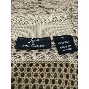 Lennie for Nina Leonard Open‎ Knit Short Sleeve Cardigan Shrug Beige Made in USA thumbnail 4