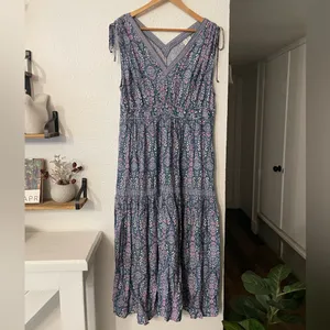 Joie Floral V-Neck Maxi Dress in Purple and Teal Size XL thumbnail 4