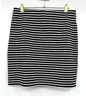 Old Navy Ponte Pencil Skirt Black Stripe Mini Cotton Stretch Coastal Nautical L thumbnail 1