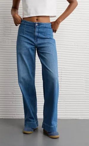 American Eagle Super High Rise Baggy Wide Leg Jeans Womens 00 Light Wash thumbnail 1