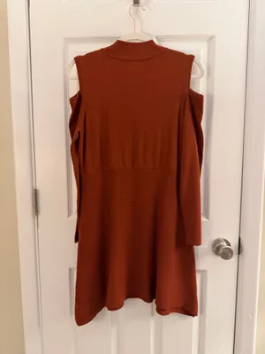 Style & Co Burnt Orange Knit Mock Neck Cold Shoulder Sweater Dress Small thumbnail 2