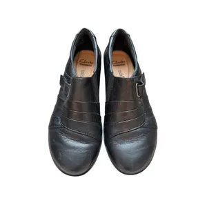 Clarks Cushion Soft Loafers Womens 6 Black Leather Slip On Wedge Comfort Shoes thumbnail 2