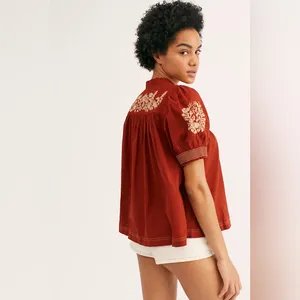 Free People Dreaming About You Wild West Brown Blouse M thumbnail 4