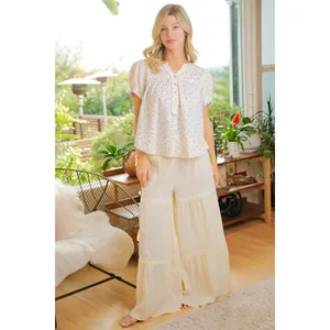 BiBi Floral Crinkle Neckdrop Short Sleeve‎ Blouse Top - Large thumbnail 9