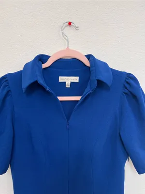 Dress the Population Gloria Blue Front Zip Pencil Sheath Dress Women's Small thumbnail 5
