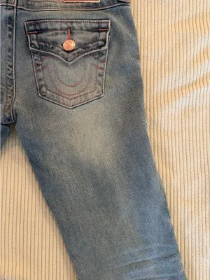 True Religion Joey Low Rise Flap Flare Jeans in Salt Water, size 25. thumbnail 8