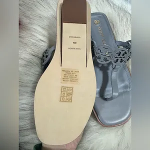 NIB Tory Burch Tiny Miller Leather Medallion Sandals In Cloud Blue $248 MSRP thumbnail 8