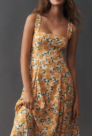 Anthropologie Maeve Printed A-Line Halter Midi Dress Oranges NWT thumbnail 1