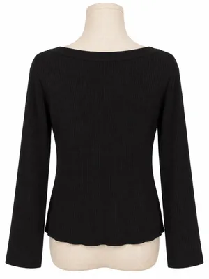 Splendid Black Ribbed Scoop Neck Long Sleeve Top Size Large thumbnail 4