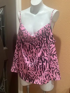 ASOS DESIGN Curve cowl neck satin cami with pink animal print thumbnail 4