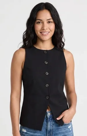 Madewell Vest Womens Size‎ 00 Crewneck Cutaway Drapey Twill True Black NZ980 thumbnail 1