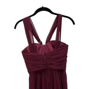 Amsale Sz 0 Cerisa Ruby Bridesmaid Gown Full Chiffon Skirt‎ Ruched Bodice GB033F thumbnail 9
