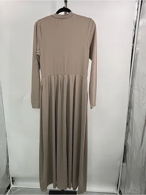 Halara SoftlyZero Maxi Dress M Taupe Mock Neck Pleated Long Sleeve thumbnail 2