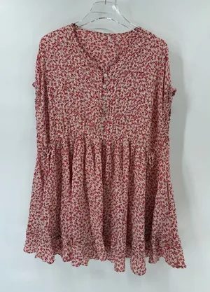 Free People One Fine Day Mini Dress in Tea‎ Combo Floral Vintage Tiered Sz small thumbnail 1
