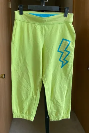 Women's Danskin Now Lime Green Teal Lightning Capri Pants XL thumbnail 1