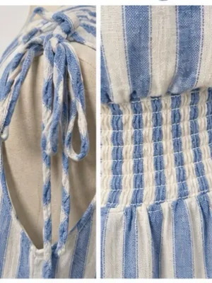 Rails Samina Casablanca Stripe Linen Blend Smocked Mini Dress L thumbnail 5