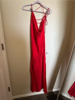 Meshki Chandra Lace Satin Maxi Red Dress Size Small‎ NEW romantic satin strappy thumbnail 4