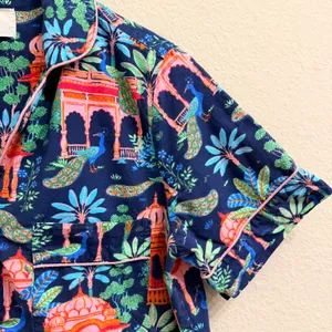 Printfresh Pajama Top Women XS Bagheera Peacock Organic Cotton Short Sleeve Blue thumbnail 9