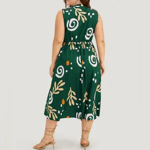 Scroll Graphic Print Notched Pocket Sleeveless Dress-Green-Large/Size 12 thumbnail 2