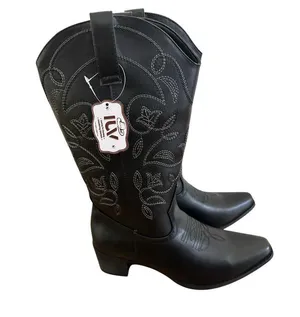 IUV Women’s Size 10 Black Leather Cowboy Cowgirl Boots Embroidered Pointy Toe thumbnail 10