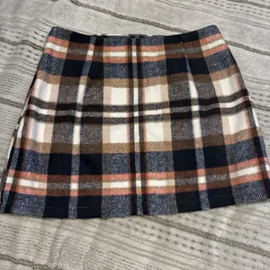 NWOT Plaid Mini Skirt Navy Brown Orange Tartan Lined Size M thumbnail 8