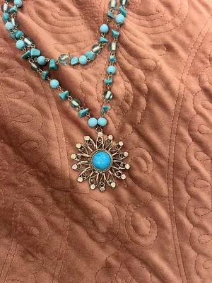 Handmade Turquoise Bead Multi-Strand Sunburst Pendant Necklace - Women Jewelry thumbnail 2