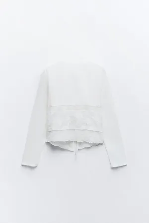 ZARA NWT White EMBROIDERED TIED SHIRT. Size Large thumbnail 8