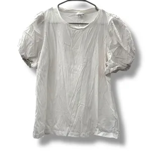 J.Crew Factory White Swiss Dot Top‎ Women’s Size Medium Puff Sleeve Pullover Tee thumbnail 1