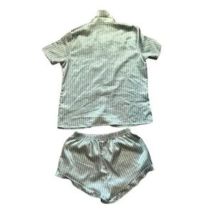 Ekouaer Striped Pajama Set in Light Green and White thumbnail 2