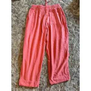 TARSE Coral Pink Linen Rayon Blend Wide Leg Drawstring Pants Resort Wear thumbnail 4