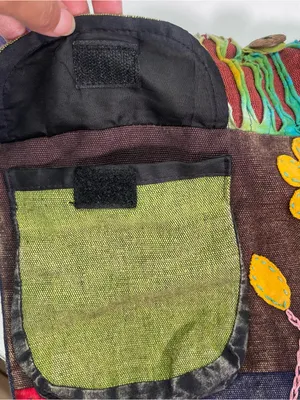 Patchwork Boho Hobo Shoulder Bag Colorful Peace Flower Outer Pockets Whimsigoth Green thumbnail 4