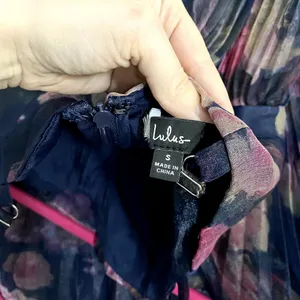 NWOT Lulus Alluring Invite Midnight Blue Floral Pleated Bustier Midi Dress S thumbnail 6