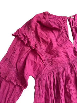 FREE PEOPLE Fuchsia Lace Trim Long Sleeve Romper Size Small thumbnail 5