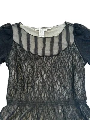 Vintage Max Studio Black Mesh Lace Overlay Top Y2K Dark Fairy Grunge Witchy thumbnail 2