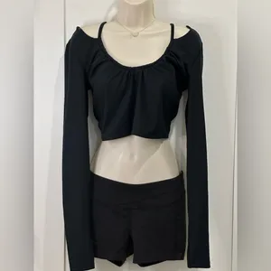 Free People Movement Hot Tip Layer Crop Top Long Sleeve Ruched Black Large Yoga thumbnail 5