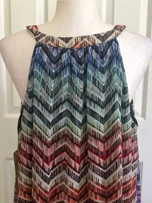 Tacera Multicolor Chevron Sleeveless V-Neck Lined Summer Dress Size XL NEW thumbnail 7