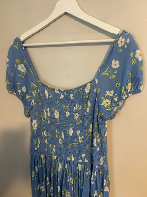 French Connection Blue Floral Smocked Mini Dress Short Sleeve thumbnail 4