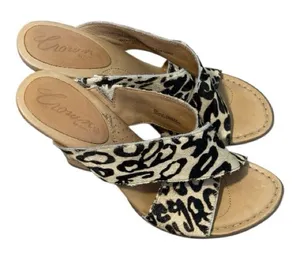 Crown by Born Leopard Print Calf Hair Cork Wedge‎ Sandal 8M Tan Black N22016 thumbnail 1