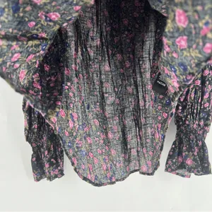 Free People Meant To Be Black Floral Print Full Mutton‎ Sleeve Peasant Blouse M thumbnail 6