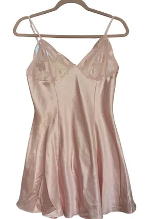 Frederick’s of‎ Hollywood Mini Satin Dress Baby Pink Hearts Print Vintage Small thumbnail 1