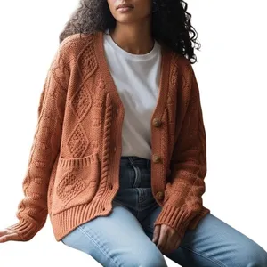Sincerely Jules Rust Orange Cable‎ Knit Cardigan Sweater Women's Size Small NWOT thumbnail 1