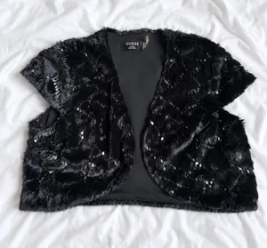 GUESS Black Faux Fur Sequin Vest – Size L thumbnail 1