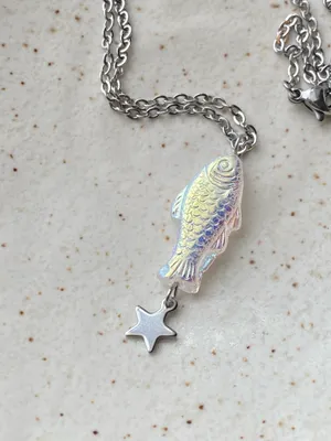 Handmade quality Czech glass fish & star boho funky fairy necklace🌀🐟💚 thumbnail 7