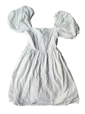 A New Day~White Eyelet mini dress~smocked back detailing~puffed sleeves ~size M thumbnail 1