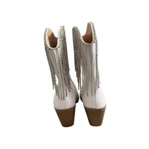 Berness Cow Girl Boots Size 5.5 Pointed Toe Block Heel Rhinestone‎ Fringe thumbnail 5